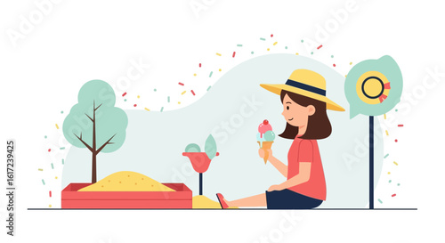 Happy Youngster Enjoying Refreshments In The Summertime At The Play Area