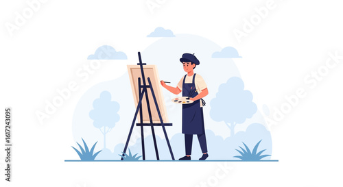 Male Artist Painting Outdoors Creative Pursuits In The Garden On Canvas