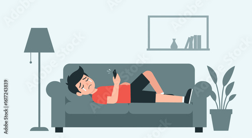 Man Crying On Sofa Looking At Smartphone After Reading Sad News