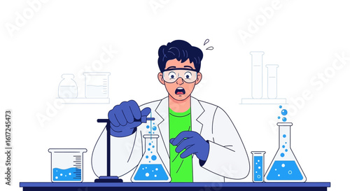 Man In Lab Coat Conducts An Experiment With A Surprised Expression