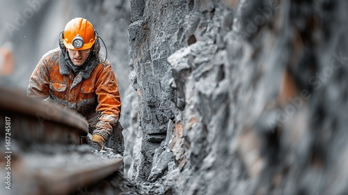 Professional miner working in a nickel mine, showcasing the underground mining process with advanced equipment and safety gear