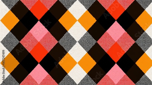 Seamless orange diamond checkered plaid pattern, vibrant vector illustration with geometric shapes and bold colors