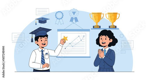 Illustrative Presentation Of A Graduate Student Demonstrating Academic Success And Team Appreciation