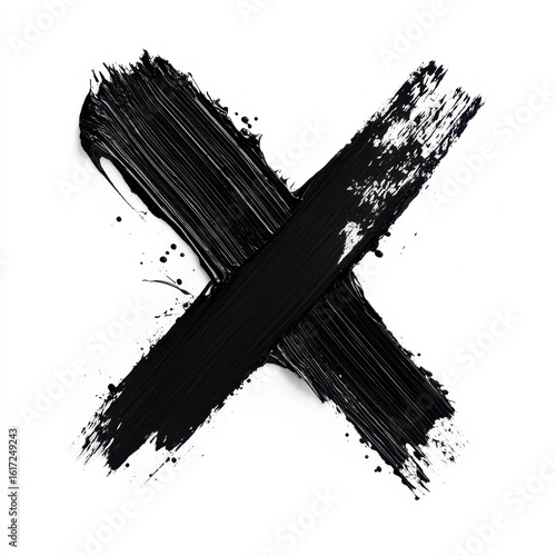 Black brush stroke x mark isolated on white background