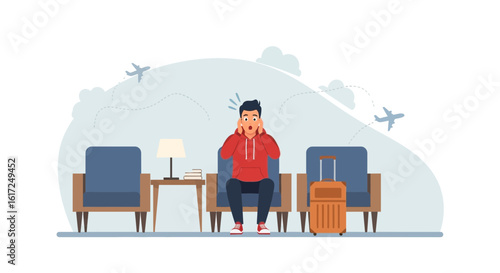 Missed Flight Anxiety A Traveler In Panic In The Departure Lounge