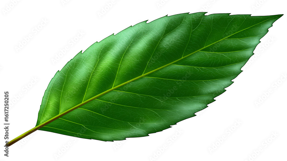 Obraz premium Vivid green leaf closeup, showcasing nature's intricate patterns and vibrant textures.