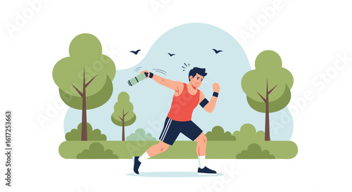 Outdoor Running With Water Bottle And Expression Of Discomfort In The Park