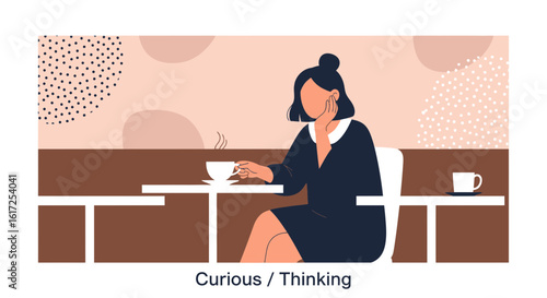 Pensive Woman Enjoying Solitude In Cafe Drinking Coffee Thinking About Future