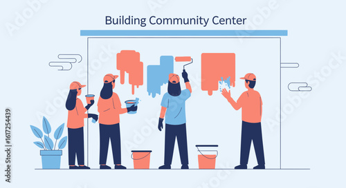 Teamwork Volunteers Painting Together for Community Improvement Initiative