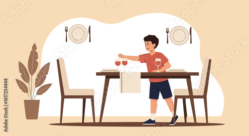 Preparing Elegant Dinner Setting For Guests in a Cozy Minimalist Dining Room