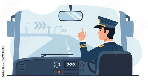 Professional Driver Navigating a Bus on the Road Ahead with Expert Skill