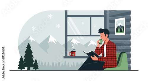 Relaxing Winter Day At Home With Coffee And A Book By The Window