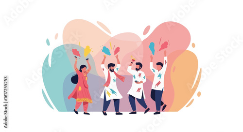 Vibrant People Celebrate Holi Festival With Joy And Throwing Colorful Powders