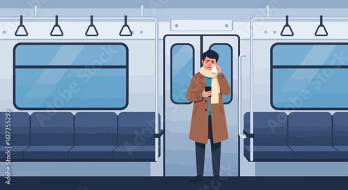 Sadness In Transit Young Man On Subway Consumed By Emotion Or Bad News