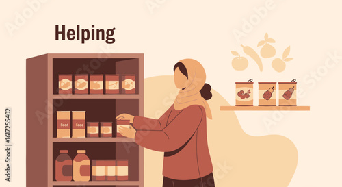 Volunteer organizing food donation at charity organization to helping people community during crisis and coronavirus outbreak awareness 65 characters