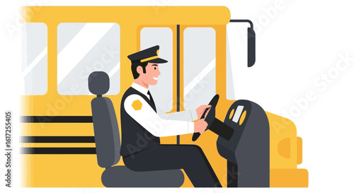 School Bus Driver Character Illustration For Transportation And Educational Content