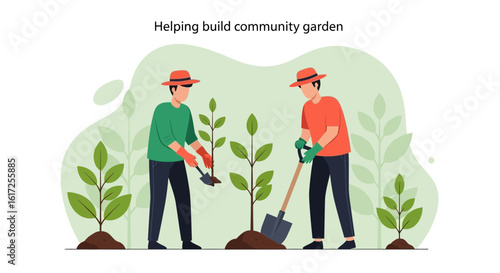 Volunteers Planting Seedlings In Community Garden Together Gardening Project
