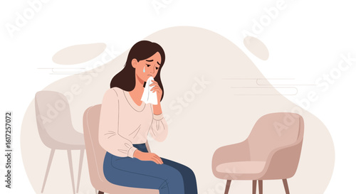 Woman Crying During a Therapy Session Feeling Sad And Anxious