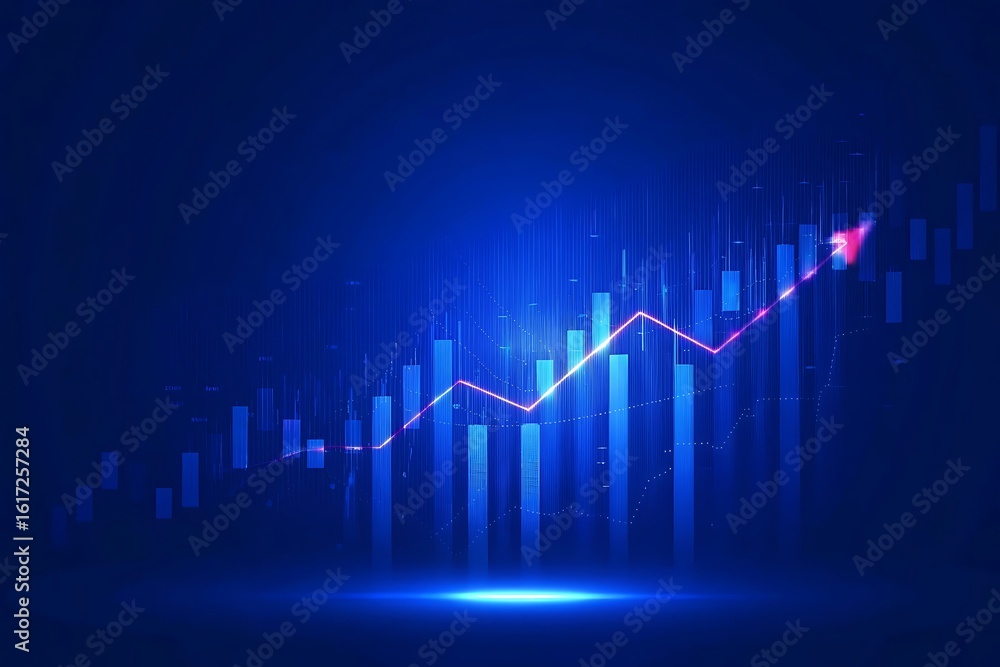 Abstract Financial Chart with Upward Trend Line on Blue Background Abstract Financial Chart with Upward Trend Line on Blue Background