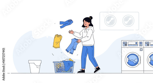 Woman Doing Laundry At Home In A Bright And Clean Environment