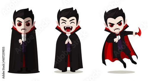 Cartoon Vampires with Black Hair, Red Eyes, and Black and Red Capes