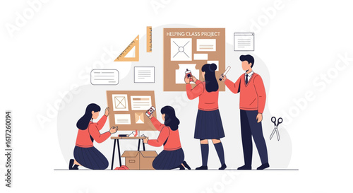 Students Working Together On A Collaborative Classroom Project Concept