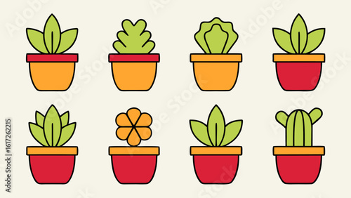 Collection of potted houseplants for home and office decor featuring vibrant foliage and decorative containers in a clean composition