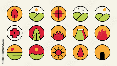 Collection of resilience symbols representing elasticity material strength and quality assurance indicators in a professional design format