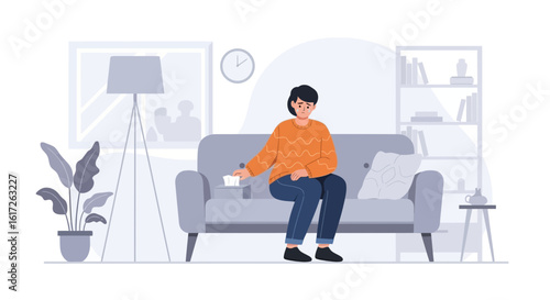 Woman Sitting Alone on Sofa After Crying Upset Sad Depressed Stress