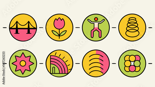Collection of resilience symbols representing flexible materials quality assurance and durability for various design applications