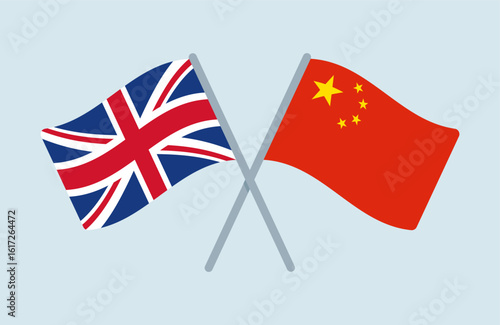 Vector United Kingdom and China Flags Illustration