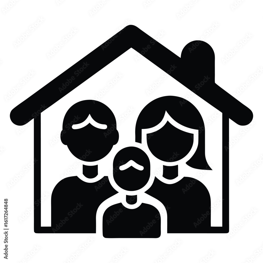 Obraz premium Black silhouette of a family inside a house icon home