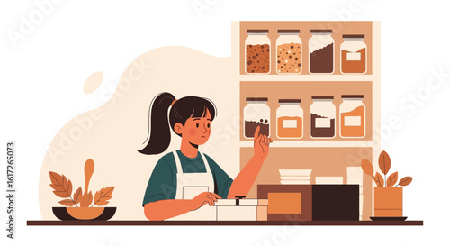 Young Entrepreneur Managing Inventory In Sustainable Eco Friendly Zero Waste Shop
