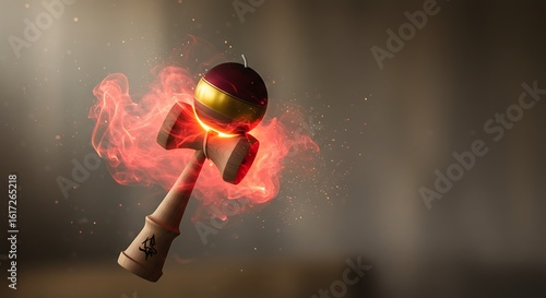 A captivating close-up shot of a kendama toy glowing with energy. 