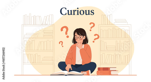 Young Woman Seeking Answers, Learning About the World Through Books