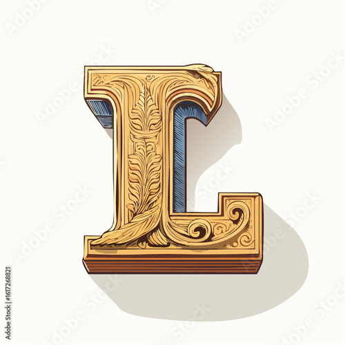 A detail letter L alphabet classic style, linocut and engraving illustration style