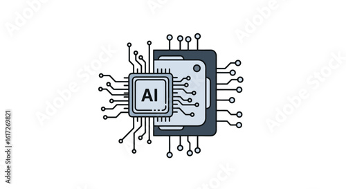 Flat icon of an AI chip inside a processor