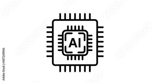 Flat icon of an AI chip inside a processor