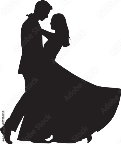 Silhouette Of Romantic Couple Dancing Together