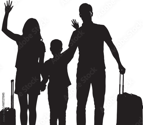 Family Silhouette with Luggage Traveling Together