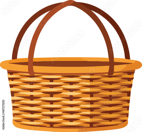Woven basket with handles in shades of brown and orange  style vector illustration EPS file download