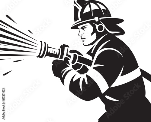 Wallpaper Mural Firefighter Using Hose Nozzle Vector Illustration Torontodigital.ca