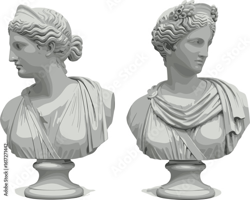 Greek marble statue set on transparent background.