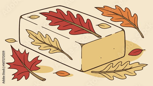 An autumnthemed cake decorated with colorful leaves, isolated on white background, symbolizing seasonal flavors and fall desserts