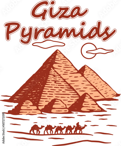 giza pyramids  vintage illustration - vector