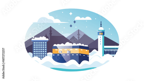 The kaaba in mecca, a sacred site in islam, is depicted in a vector illustration, representing the hajj pilgrimage and muslim faith