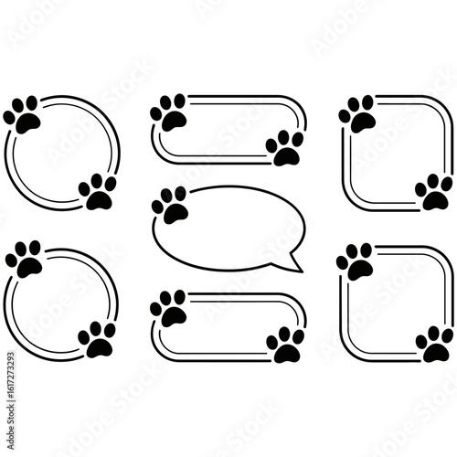 Collection of decorative frames with paw prints for pets