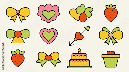 Charming hand drawn collection of romantic elements perfect for valentine s day celebrations and sweet declarations of affection