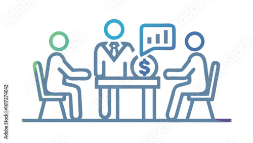 Business people having a meeting to discuss financial matters and negotiate a deal, illustrated as a vector graphic on white background