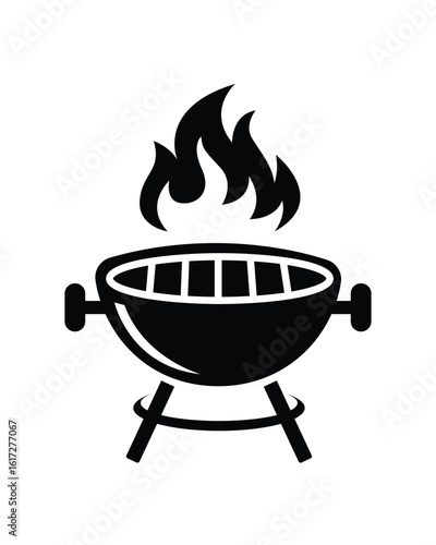 Vector Illustration of a BBQ Grill with Flames for Outdoor Cooking and Summer Barbecue Events
